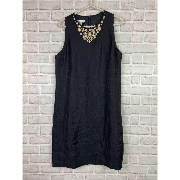 London Times Black Sleeveless Dress with Beaded Neckline Women’s Size 12 - Picture 1 of 8